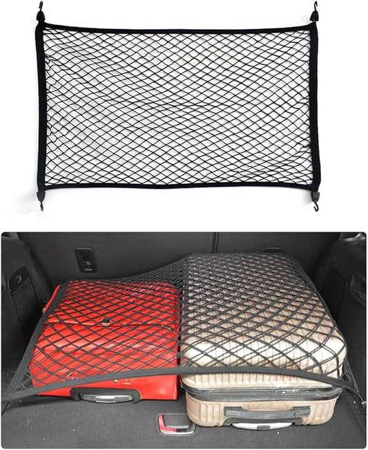 Wevdn Cargo Net for SUV Car Trunk, 27.6 × 19.7 inches Elastic Mesh Net Organizer with Hooks, Adjustable Auto Trunk Rear Cargo Netting Storage Mesh Pouch, Universal Car Accessories