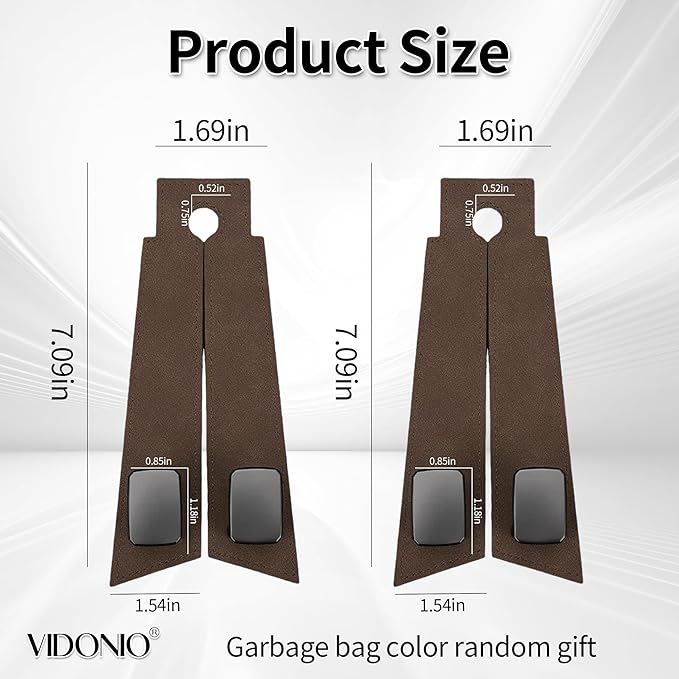 vidonio 2 Pack Double Car Seat Hooks for Headrest, Rotatable Purse Holder for Car, Premium Leather Seat Back Storage Hook for Purses, Handbags, Bags (Brown)