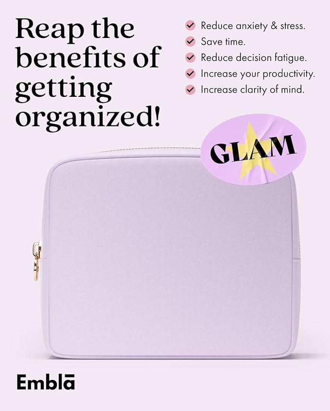 Embla Large Makeup Bag and Waterproof Nylon Travel Toiletry Bag, Large Capacity Cosmetic Zipper Pouch, Lavender
