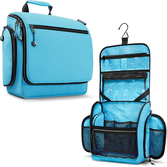 VENTURE 4TH Hanging Travel Toiletry Bag for Women & Men – Large Toiletry Organizer with 18 Compartments, Removable TSA Pouch, Travel Wash Bag for Toiletries, Makeup & Shaving Kit (Light Blue)