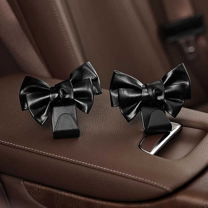 Joyhey 2 Pcs Car Seat Headrest Hooks, Cute Bow Car Seat Hooks for Purses and Bags (Black)