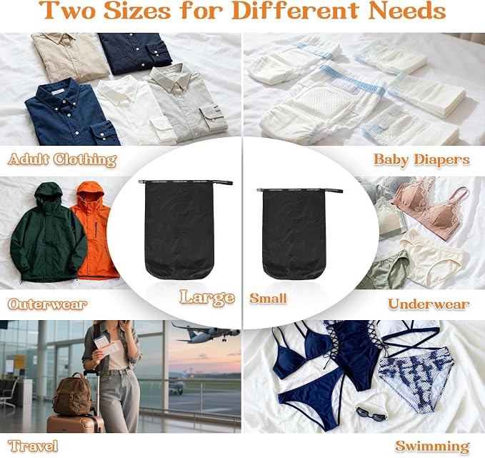 2-Pack Waterproof Travel Laundry Bags, Wet Dry Organizer to Block Odors & Prevent Suitcase Leaks, Roll-Up Dirty Clothes Pouch for Gym, Swim, Camping & Family Vacations