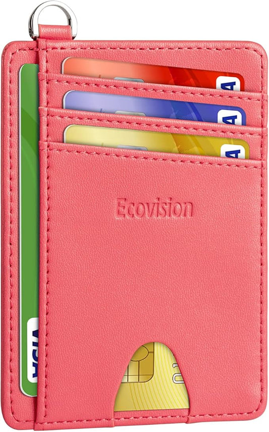 EcoVision Slim Minimalist Front Pocket Wallet, RFID Blocking Credit Card Holder Wallet with Detachable D-Shackle for Men Women