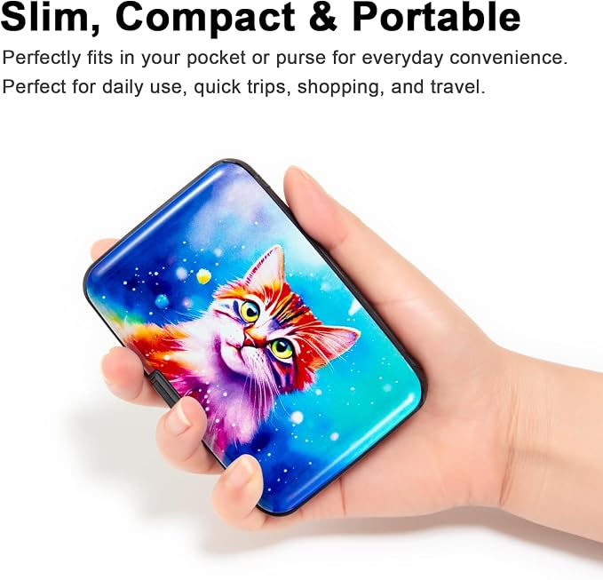 Credit Card Holder for Women Men RFID Blocking Wallet Small Business Metal Slim Mini Aluminum Hard Case (Orange Cat)