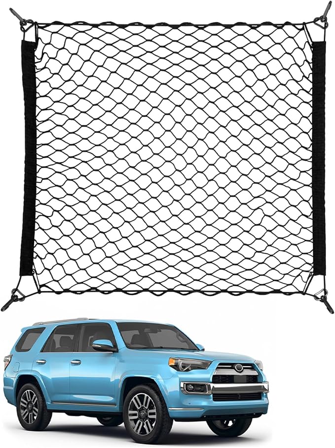 Trunk Cargo Net Fits for 2010-2024 Toyota 4Runner Trunk Organizer Floor Flat String Bag Cargo Storage Pocket Compatible with 4Runner 5-Seat 2nd Row Accessories Elastic Stretchable Net