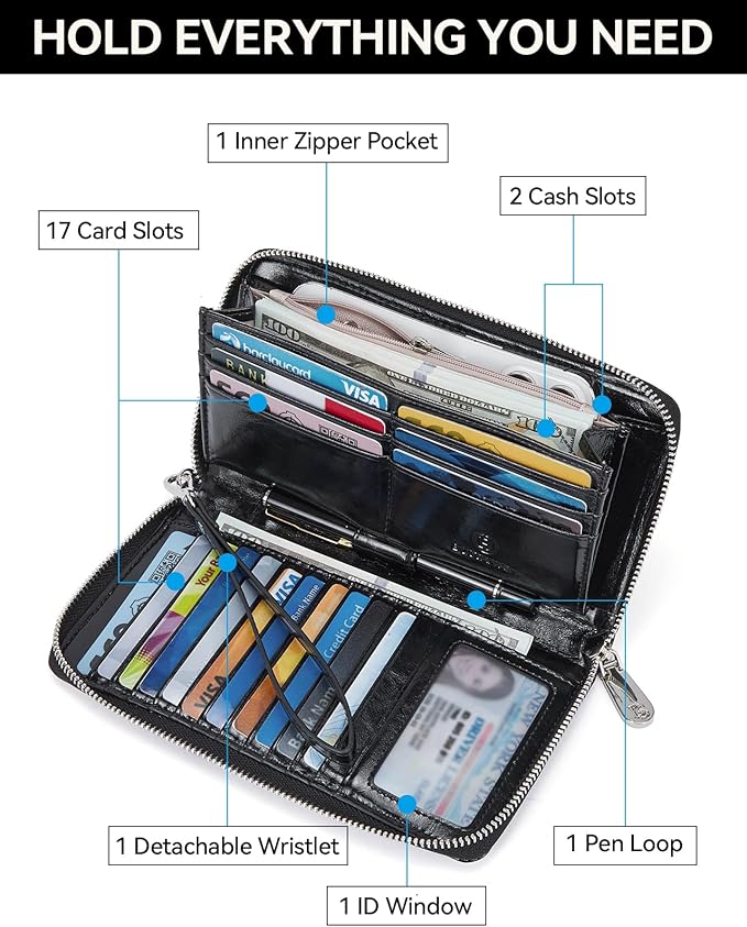 BOSTANTEN Leather Wallet for Women RFID Blocking Zip Around Credit Cards Holder Phone Clutch