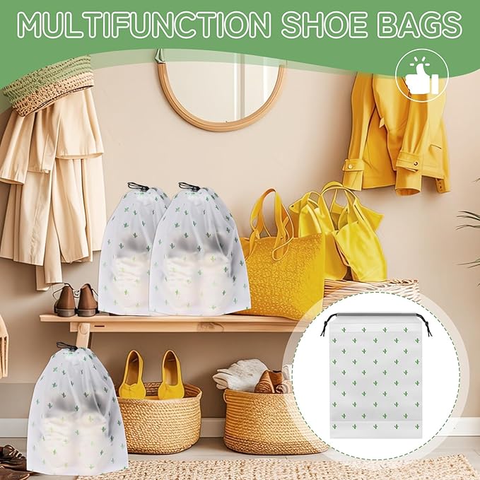 Shoe Bags for Travel, 15.7" x 11.8" Travel Shoe Bags for Packing, Large Waterproof Portable Travel Shoe Storage Bags Travel Essentials Women for and Men (5, Cactus)