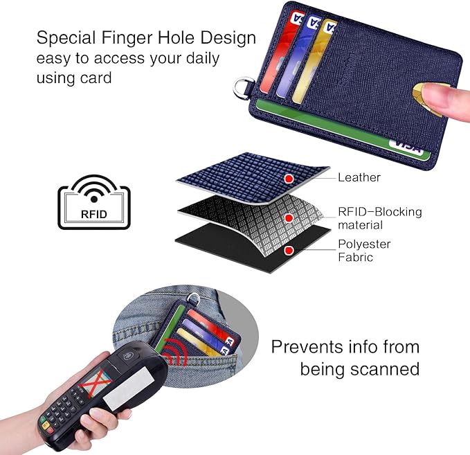 EcoVision Slim Minimalist Front Pocket Wallet, RFID Blocking Credit Card Holder Wallet with Detachable D-Shackle for Men Women