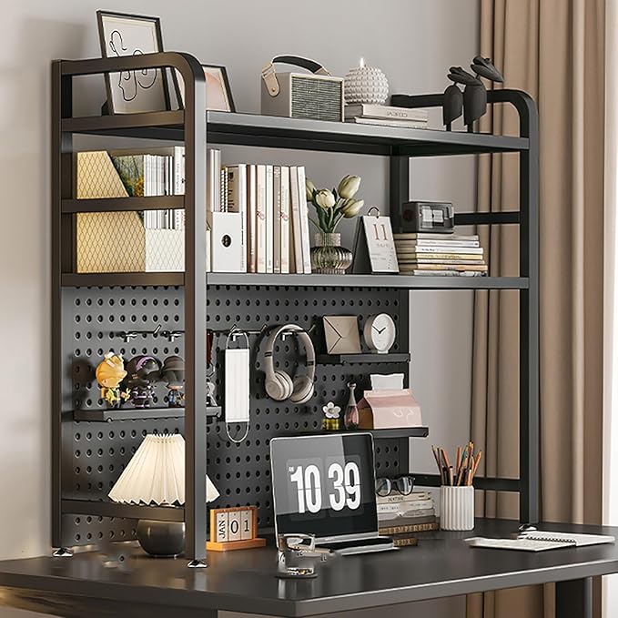 Standing Desk Shelf Desk Shelf Organizer, Countertop Hutch Bookcase Organizer, Desktop Bookcase Bookshelf Desk Hutch, Home Decor, Load Bearing Capacity 50 kg/110 lbs(Black,95*98*20cm/37*39*8in)