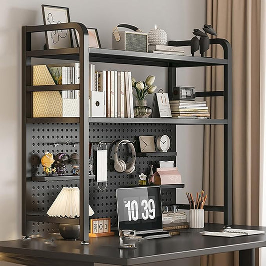 Standing Desk Shelf Desk Shelf Organizer, Countertop Hutch Bookcase Organizer, Desktop Bookcase Bookshelf Desk Hutch, Home Decor, Load Bearing Capacity 50 kg/110 lbs(Black,95*98*20cm/37*39*8in)