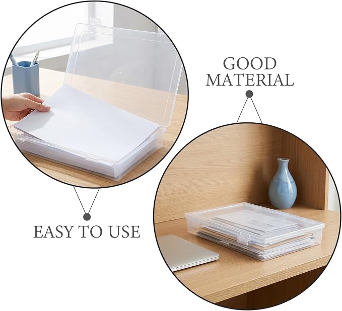 OUNONA 4pcs Plastic Document Box: Clear File Case with Lid for Desktop Management, A4 Scrapbook Paper Storage Box with Snap for Office School Arts Craft