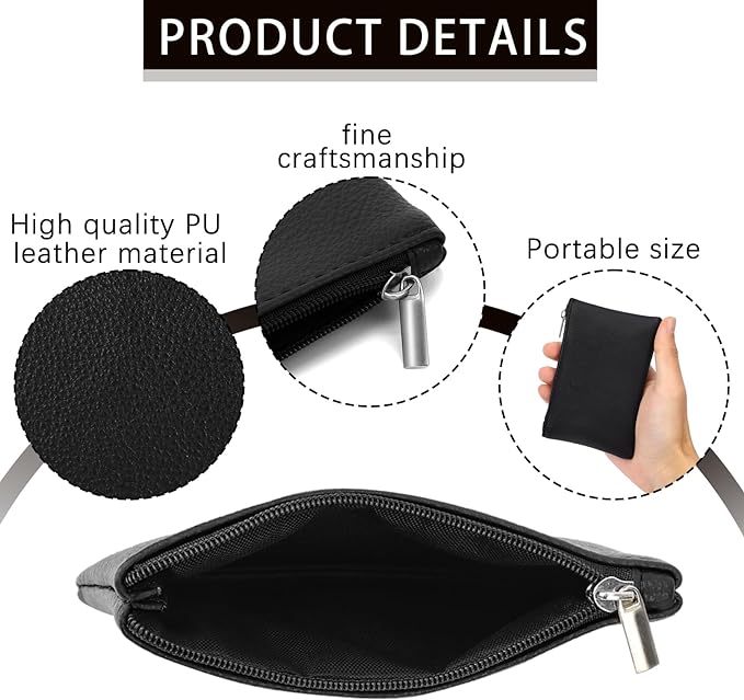 KALIONE 2 Pack Coin Purse, Portable PU Leather Coin Purse with Zipper Coin Purse Mini Change Purse Small Coin Purse for Women Credit Card Folded Bills ID Key Headset Lipstick(Black&Red)