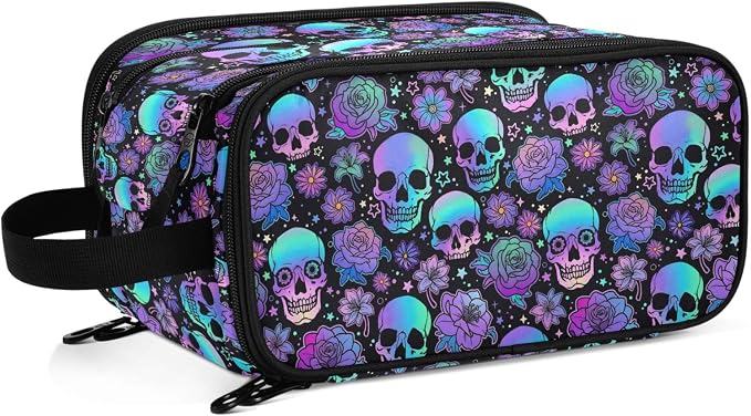 MNSRUU Travel Makeup Bag, Funny Skulls Makeup Bag - Large Capacity Cosmetic Bag Organizer, Portable Toiletry Bag for Travel Size