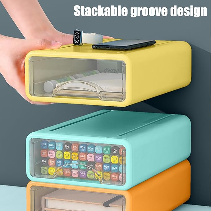 Desk Organizer with Drawers, Stackable Storage Drawers with Compartments Desktop Organization for Office Supplies, Makeup, Pencils, Tape, Erasers, Paperclips, Chargers (2S1M)
