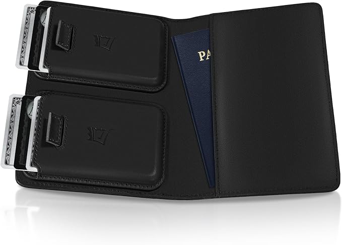 Kings Loot Passport Holder Wallet – RFID Blocking Leather Travel Wallet with Built-in Airtag Holder – Holds 1-6 Cards & Passport – Easy Pull Tab – Slim & Stylish Wallets (Midnight Black)