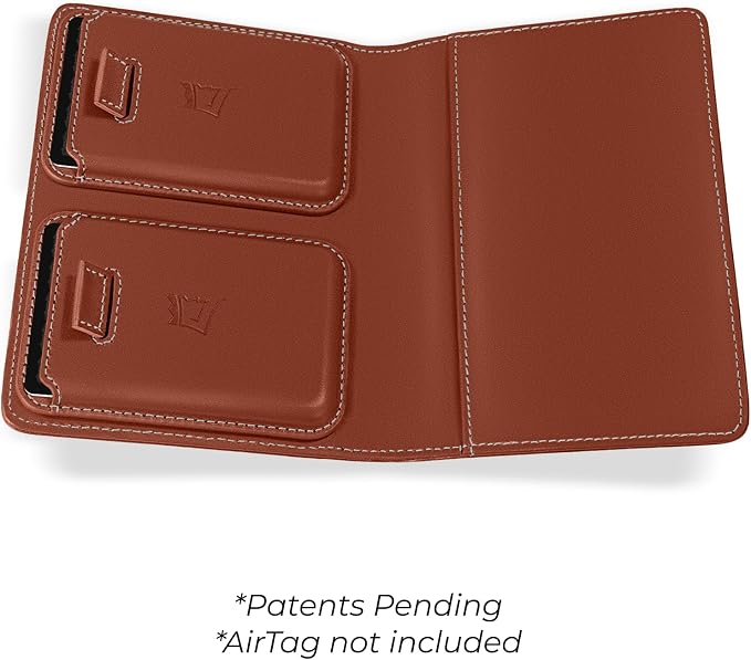 Kings Loot Passport Holder Wallet – RFID Blocking Leather Travel Wallet with Built-in Airtag Holder – Holds 1-6 Cards & Passport – Easy Pull Tab – Slim & Stylish Wallets (Auburn)