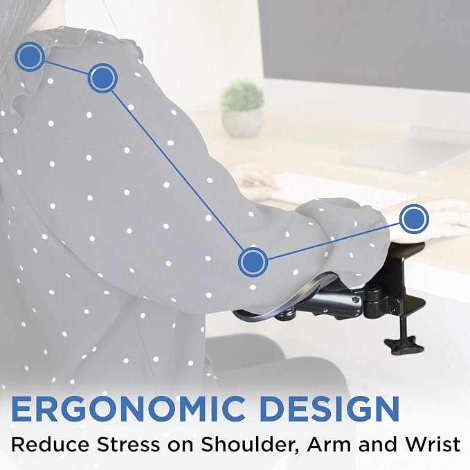Mount-It! Adjustable Arm Rest for Desk, Ergonomic Elbow & Forearm Support, Height Adjustable Full Motion Rotating Desk Arm with Clamp-On Base for Computer & Keyboard Use, Steel Construction (MI-7145)