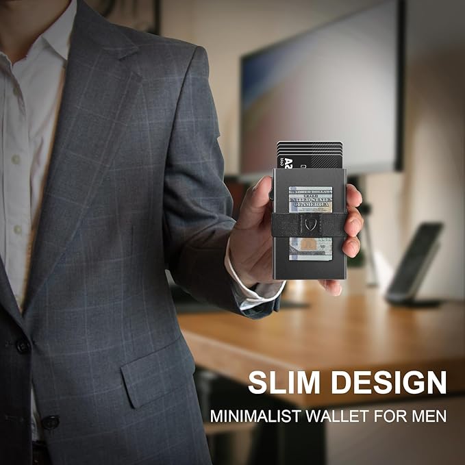 TOYFID Minimalist Wallet for Men,Slim Wallet Compatible with AirTag,Card Holder Metal Wallet,Pop Up Wallet,Metal Card Holder,Quick Access Card,RFID Blocking Protection,Hold 12+ Credit Cards (Grey)