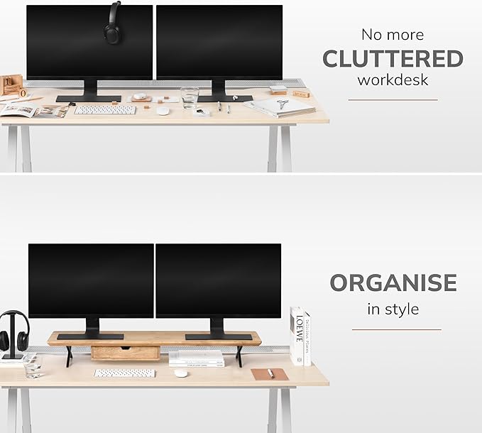 Anji Mountain Monitor Stand - Desktop Organizer & Laptop Riser, Ergonomic Monitor Riser, Space-Saving Monitor Stand for Desk, Durable Construction, Easy Assembly, Ideal for Home & Office,Natural