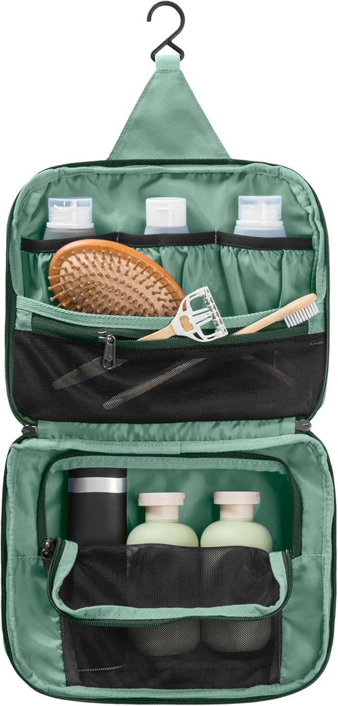 Eagle Creek Pack-It Hanging Toiletry Kit - Dual Compartment Toiletry Kit for Keeping Small Items Organized - Water Resistant - Top Grab Handle - Zipper Pouch - Willow Green