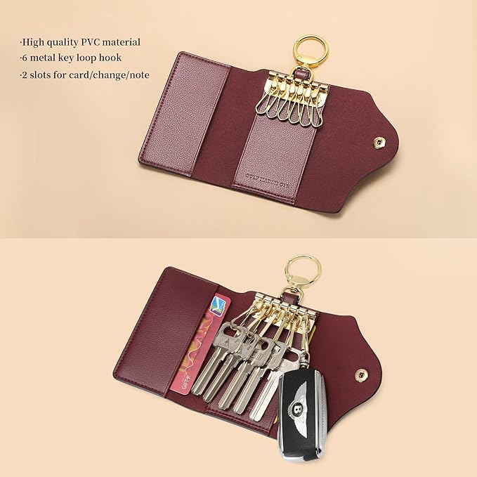 GOLF SUPAGS Women PVC Leather Car Key Chain Card Holder Wallet Pouch 6 Hook Snap Closure keys Money Organizer Case | Card Holder, 6 Hook, Snap Closure, keys, Money Organizer, Case