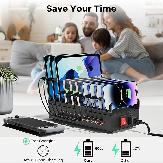 USB~C Charger Block, 300W 22 Port (11 US? A & 11 US?~C) USB Charging Station for Multiple Devices, Desktop Wall Fast Charger with Storage Dividers, US? Power Strip Suitable for Home Office School