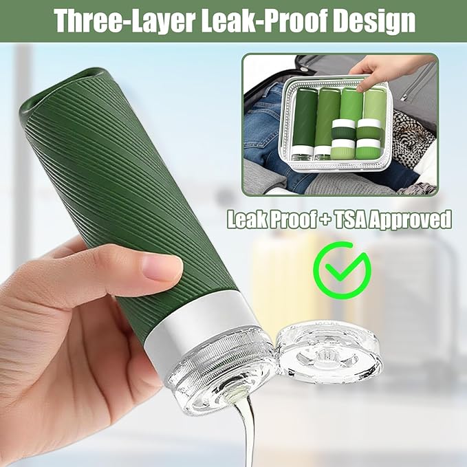 26 Pcs TSA Approved Travel Toiletry Bottles Set, Leakproof Silicone Refillable Travel Containers with Hanging Hole & Carabiner, Portable Essentials, for Shampoo Conditioner Lotion Body Wash