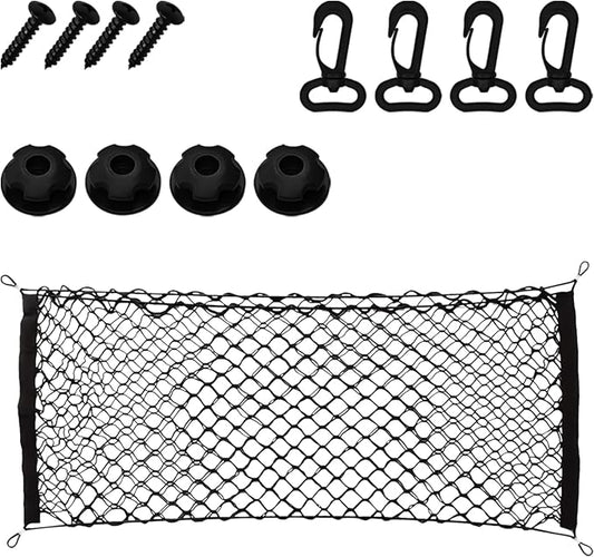 Car Rear Cargo Net, Adjustable Elastic Car Trunk Cargo Storage Net with Hooks, Automotive Double-Layer Black Nylon Tailgate Net Exterior Accessories for Most Cars, SUVs, Trucks (35.4"x 15.7")