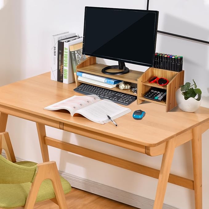Catekro Monitor Stand Riser, 2 Tiers Wood Monitor Riser Stand with Storage Organizer, Multi-Purpose Desktop Organizer Riser for Computer,Laptop,Printer(Brown)