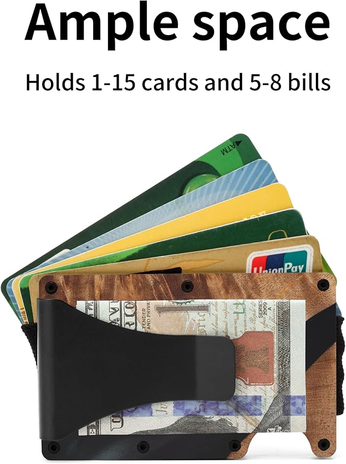 Slim Wallet for Men,RFID Blocking Minimalist Metal Wallet, Money Clip/Cash Holder, Front Pocket Aluminum Credit Card Holder, Ideal Gift for Men,Resin Black Wood