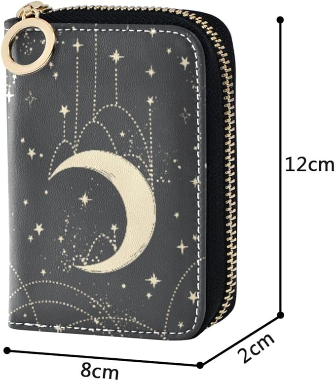 Boho Moon RFID Credit Card Holder Wallets Accordion for Women Leather Zipper Card Case Accordion Wallet for Ladies Girls