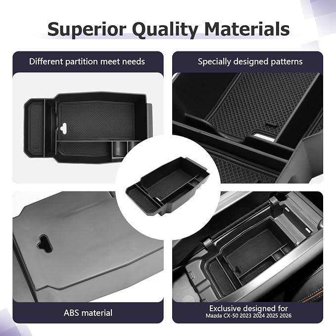 LUWU Mazda CX-5 2026 Center Console Organizer Compatible with 2026 Mazda CX5 Accessories Armrest Console Storage Box Insert Tray Mazda CX5 2026 Accessories ABS Material Black Coin Container