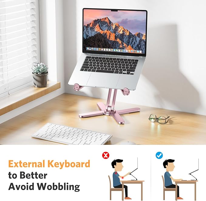 OMOTON 360° Rotating Laptop Stand Riser for Desk, Ergonomic Foldable Computer Stand Adjustable Height Angles for Collaborative Work, Easy Storage Fit Macbooks,All Laptops up to 16 inches, Pink