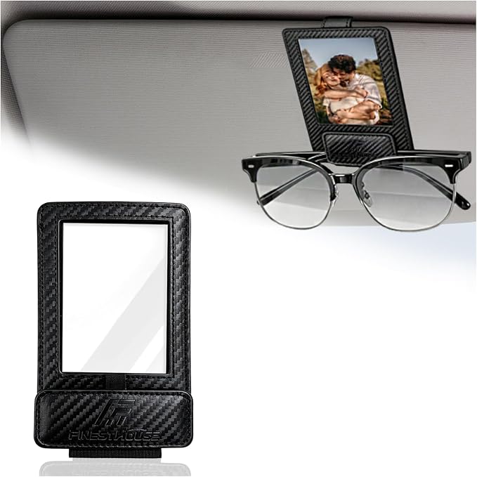 Magnetic 2-in-1 Sunglass & Photo Holder for Car Visor, Leather Anti-Slip No-Fall No-Slide, Fits SUV Truck RV