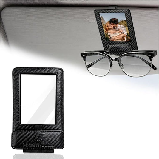 Magnetic 2-in-1 Sunglass & Photo Holder for Car Visor, Leather Anti-Slip No-Fall No-Slide, Fits SUV Truck RV