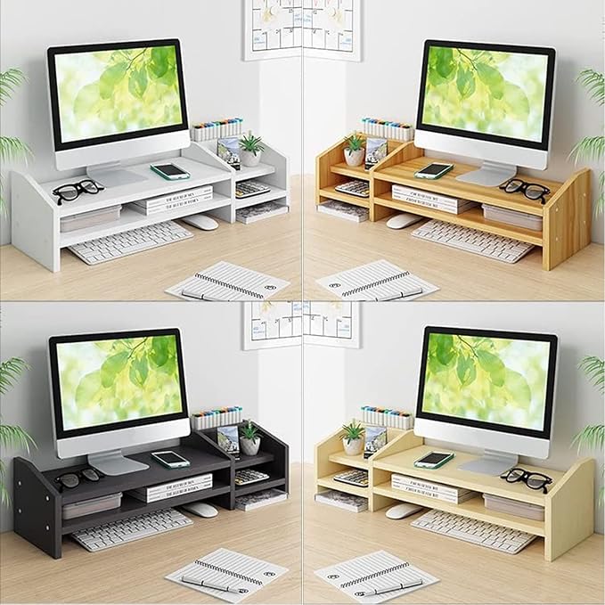 Catekro Monitor Stand Riser, 2 Tiers Wood Monitor Riser Stand with Storage Organizer, Multi-Purpose Desktop Organizer Riser for Computer,Laptop,Printer(Brown)