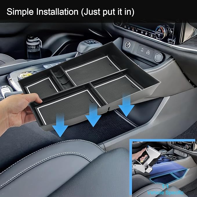 2021-2026 Rogue Center Console Organizer Lower, for Nissan Rogue (S/SV/SL/Platinum/Rock Creek/Dark Armor), Durable ABS &Anti-Slip Rubber Console Tray Insert 2026 2025 Rogue Accessories (White)