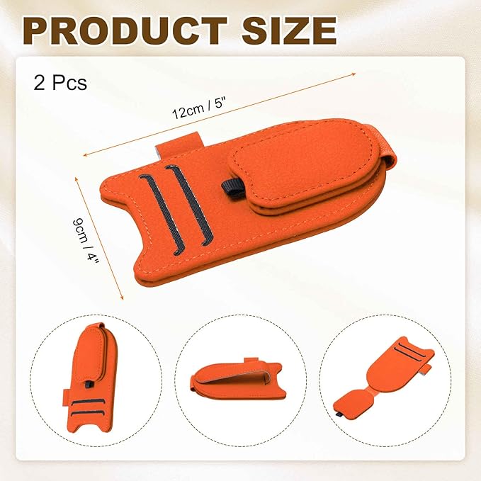 HARFINGTON 2 Pcs Sunglass Holder for Car Magnetic Leather Glasses Holder Universal Visor Sunglasses Clip Car Accessories Interior for Glasses Ticket Cards,Orange
