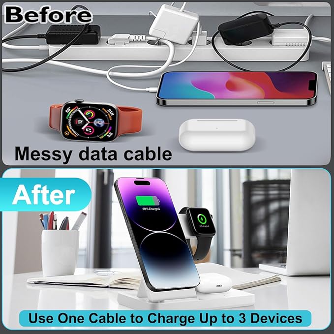 Magnetic 3 in 1 Wireless Charging Station for Magsafe iPhone 12-17 Series, Charging Station for Multiple Devices, Mag-Safe Wireless Charger Stand for Apple Watch Series/Ultra/SE & AirPods 4/3/2/Pro