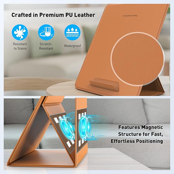 AboveTEK Portable 2-in-1 Foldable iPad & Laptop Holder for Desk, Adjustable Travel Stand for 14"17" MacBook Air/Pro/Tablets/Kindle, Ultra-Sleek PU Leather Computer Riser
