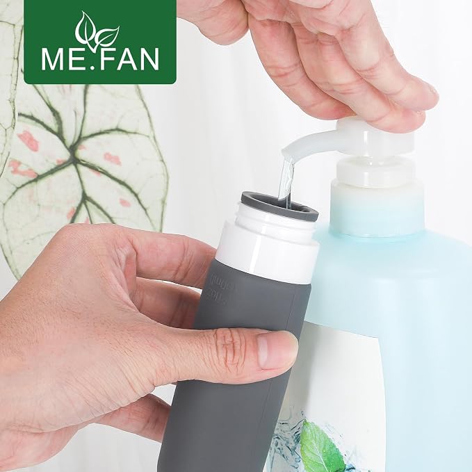 ME.FAN Travel Bottles for Toiletries,3oz Silicone Travel Size Containers, TSA Approved Squeezable Portable Split Bottle, Travel Accessories for Conditioner Shampoo Lotion - 4 Pack Blue