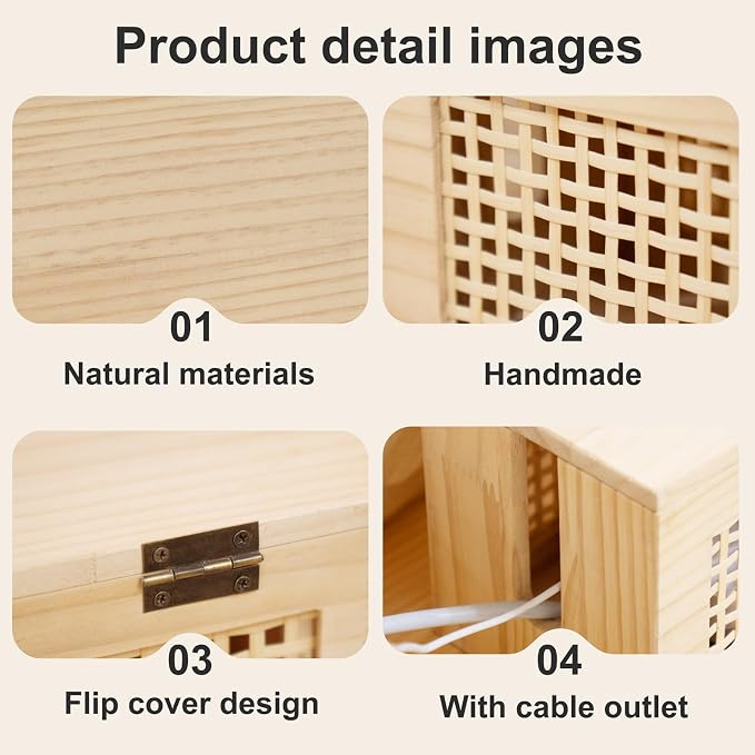 JJSQ Cable Management Box, Large Cable Box Hider for Power Strip & Router, Natural Wooden Cord Organizer Box, Cable Storage Box to Hide Cords, Desk Cord Organizer 12.6 × 5.1× 5.5 in