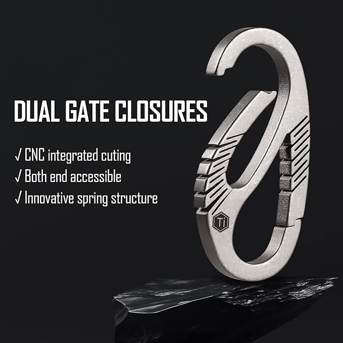 KeyUnity Titanium Carabiner Keychain Clip, Dual-Gate Quick Release EDC Key Ring Holder Organizer for Men and Women