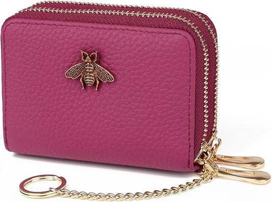 imeetu RFID Credit Card Holder, Small Leather Zipper Card Case Wallet for Women