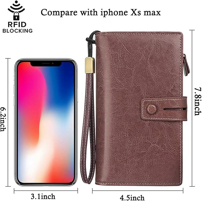 FT FUNTOR Women's Big Fat RFID Blocking Wallet Leather Zip Around Clutch Large Phone Organizer Wristlet