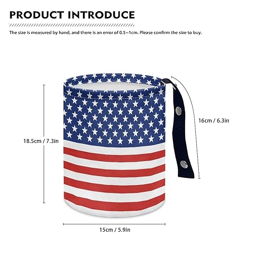 America Flag Star Stripes Multifunctional Console Basket Rubbish Bin Portable Car Waste Basket Container Waterproof Auto Storage Box Travel Accessories