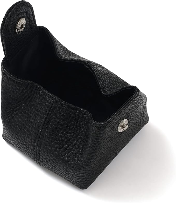 Cockatoo Genuine Leather Coin Pouch Change Holder, Mini Snap Pocket Wallet for Men Women (Black, Large)