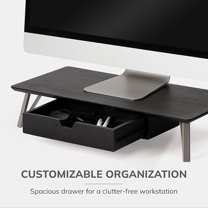 Anji Mountain Monitor Stand - Desktop Organizer & Laptop Riser, Ergonomic Monitor Riser, Space-Saving Monitor Stand for Desk, Durable Construction, Easy Assembly, Ideal for Home & Office,Black