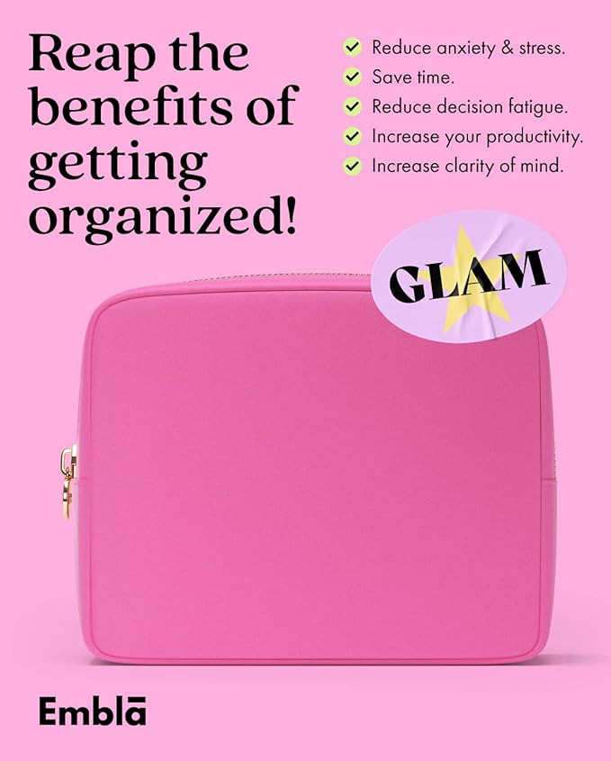 Embla Large Makeup Bag and Waterproof Nylon Travel Toiletry Bag, Large Capacity Cosmetic Zipper Pouch, Hot Pink