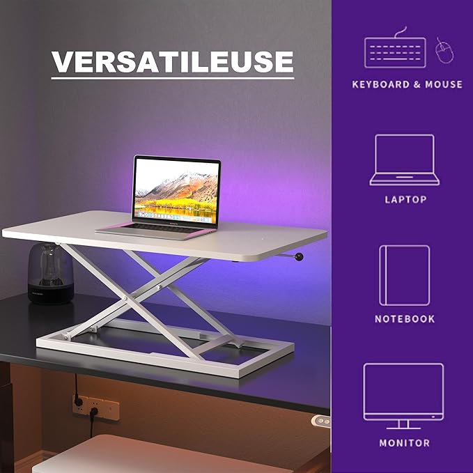 Decoholic White Small Single 24 inch Scissors Lift Keyboard and Mouse Riser ,Height Adjustable Standing Desk Converter,for Ergonomic Sit Stand Workstations (24 inch WH)